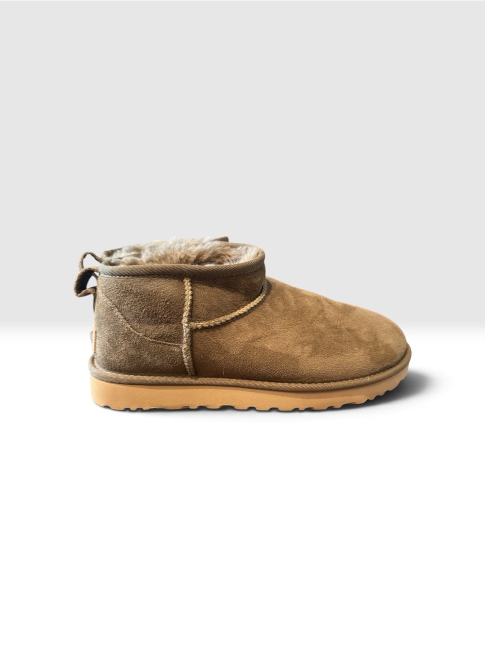 Women's Size 8 Ultra Mini Cozy Shearling-Lined Suede Boot - Moss Green